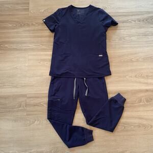 FIGS Navy Blue Casma Top Zamora Jogger Scrub Set Women's size XS / Small Petite